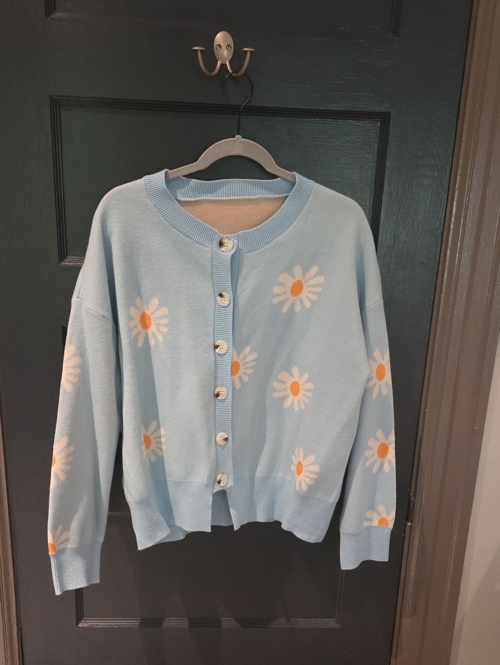 Light Blue Daisy Button-Up Cardigan Sweater